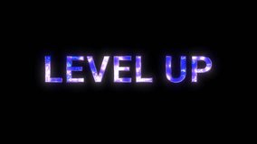 Animation with "Level Up" text, transparent background, futuristic design, pixelated effect, vibrant colors, neon, perfect for gaming, streaming, and tech visuals. - Powered by Shutterstock - Get 15% off with code: PIKWIZARD15