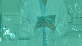 woman medical expert holding tablet presenting health data with holographic world map and charts. Healthcare, technology, analytics, innovation, professional, digital, futuristic - Powered by Shutterstock - Get 15% off with code: PIKWIZARD15