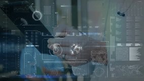 tech professional tapping smartphone inside office, with floating line graph and bar chart overlays. Technology, innovation, data, digital, analytics, interface, networking - Powered by Shutterstock - Get 15% off with code: PIKWIZARD15