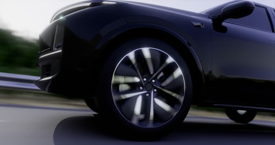 Close-up of a car wheel on the road