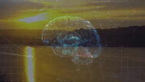 Translucent digital brain hologram floating above lake sunset, showing neural network glow in 3D. Futuristic, innovation, technology, data, visualization, serene, abstract - Powered by Shutterstock - Get 15% off with code: PIKWIZARD15