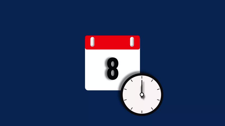November month 8 date calendar icon animation. Calendar with clock icon background animation 4k video.