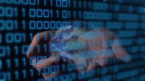 Hand holding payment card floating against dark digital network, showing bright blue binary digits. Technology, cybersecurity, fintech, digital, innovation, data, finance - Powered by Shutterstock - Get 15% off with code: PIKWIZARD15