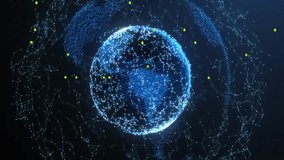3D globe forming from glowing blue dots and lines, rotating, sending binary code over dark grid. Futuristic, technology, cyber, innovation, digital, connectivity, network - Powered by Shutterstock - Get 15% off with code: PIKWIZARD15