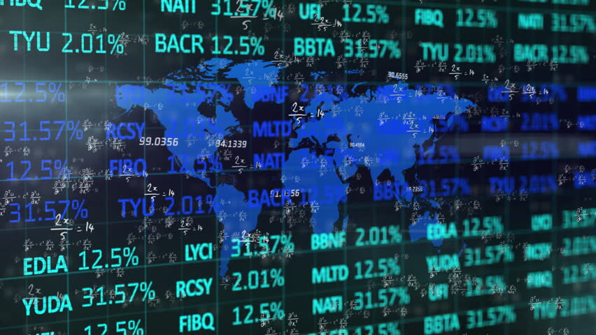 Blue world map silhouette glowing over dark grid, with neon stock tickers and equations streaming. Technology, data visualization, futuristic, analytics, finance, digital, innovation - Powered by Shutterstock - Get 15% off with code: PIKWIZARD15