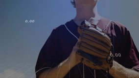 Baseball player holding glove under clear sky, showing holographic charts and grid for technology. Athlete, data visualization, digital analytics, sports science, innovation, futuristic, performance - Powered by Shutterstock - Get 15% off with code: PIKWIZARD15