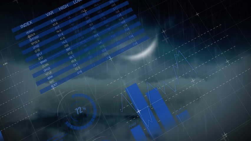 Rendering futuristic interface overlay with blue rectangle, pie and bar charts, flashing lightning. Technology, data visualization, cybernetic, digital, innovation, interface, analytics