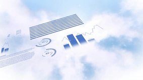 Floating blue data visualization elements drifting over cloudy sky in holographic interface. Technology, analytics, futurism, interface, data, innovation, digital - Powered by Shutterstock - Get 15% off with code: PIKWIZARD15