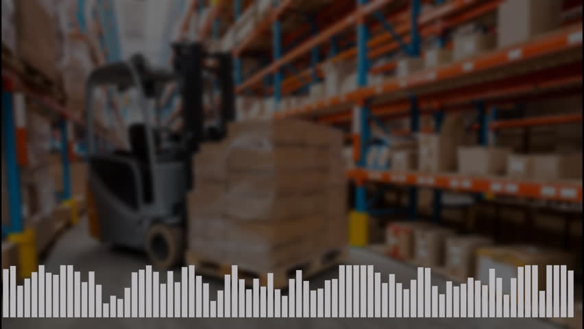 Forklift carrying shrink-wrapped pallet moving through warehouse aisle, showing histogram overlay. Industrial, logistics, storage, transportation, inventory, supply chain, operational - Powered by Shutterstock - Get 15% off with code: PIKWIZARD15