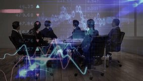 Business team reviewing cloud tech presentation in meeting, displaying data charts with grid lines. Technology, collaboration, analytics, teamwork, corporate, digital, professionalism - Powered by Shutterstock - Get 15% off with code: PIKWIZARD15