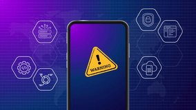 Mobile smartphone scam alert malware security exclamation mark digital futuristic animated background - Powered by Shutterstock - Get 15% off with code: PIKWIZARD15