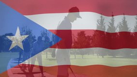 Male golfer lining up shot on fairway, showing flag overlay and sports analytics data graphics. Athletic, leisure, minimalist, outdoor, competitive, energy, precision - Powered by Shutterstock - Get 15% off with code: PIKWIZARD15