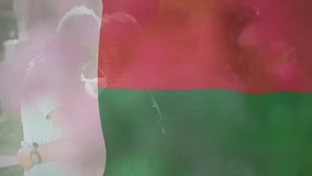 senior couple embracing in backyard, showing technology with animated stripe overlay and watch icon. Retirement, companionship, outdoor, tranquility, vitality, leisure, happiness - Powered by Shutterstock - Get 15% off with code: PIKWIZARD15