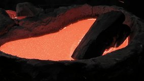 Molten Metal Bubbling Inside Furnace Crucible During Bell Manufacturing Process - Close Up - 4K - Powered by Shutterstock - Get 15% off with code: PIKWIZARD15