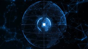 Glowing blue network globe radiating thin lines connecting floating circular icons, rendered in 3D. Cyberspace, connectivity, digital, technology, innovation, data, communication - Powered by Shutterstock - Get 15% off with code: PIKWIZARD15