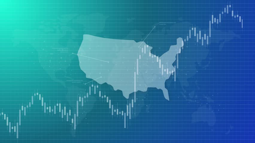 America stock financial market rising positive American map in global interconnected world animated with candlestick graph going up - Powered by Shutterstock - Get 15% off with code: PIKWIZARD15