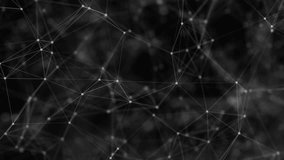 Abstract white dot and black background with motion plexus of dots and lines. Futuristic visualization of a network connection. Technology, social networks, communication, business. animation loop 4K - Powered by Shutterstock - Get 15% off with code: PIKWIZARD15