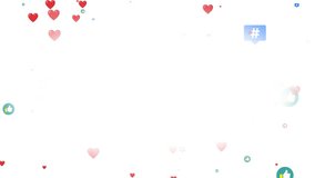 Social media icons (like, dislike, heart and hashtag) smoothly floating forward on a white background with open space at the center, evoking themes of communication, interaction and connectivity. - Powered by Shutterstock - Get 15% off with code: PIKWIZARD15