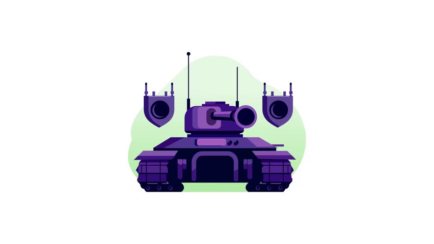 A flat style animated illustration of a war vehicle 