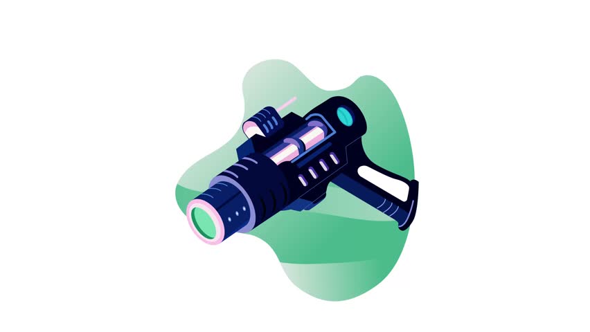 Flat style animated illustration of space laser gun 