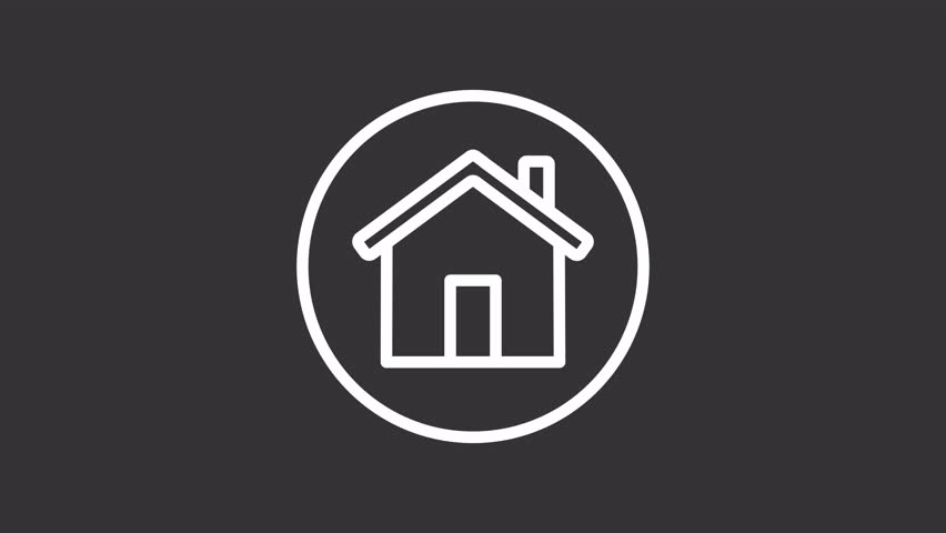House loan white line animation. Home budget animated icon. Spinning coins, switching. Building showing up. Real estate, rent. Isolated element on dark background. Alpha transparent video