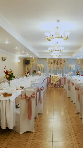 Wedding decoration of tables in a restaurant, at a banquet. wedding decorations made from real flowers.