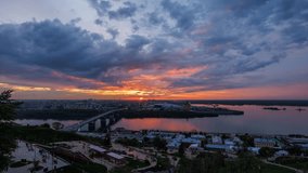 A stunning sunset 4K time-lapse capturing the famous view of Kremlin and the arrow in Nizhny Novgorod, where the Oka River flows into the mighty Volga - Powered by Shutterstock - Get 15% off with code: PIKWIZARD15