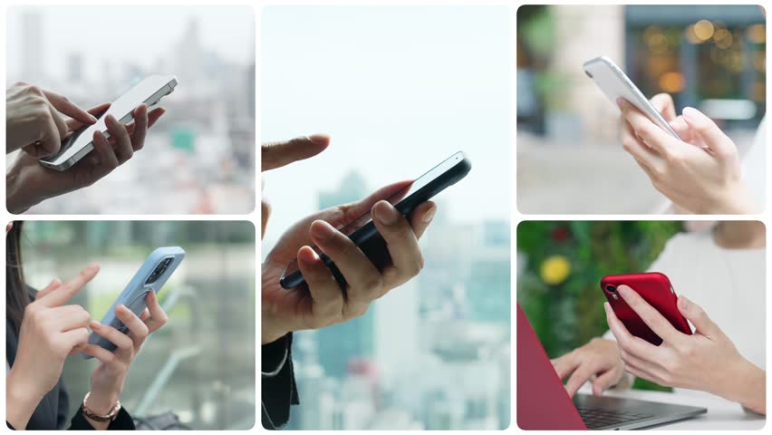 Collage video of various smartphone usage scenes