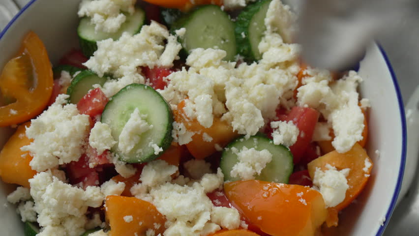 Fresh Salad with Feta Cheese, Tomatoes, and Cucumbers