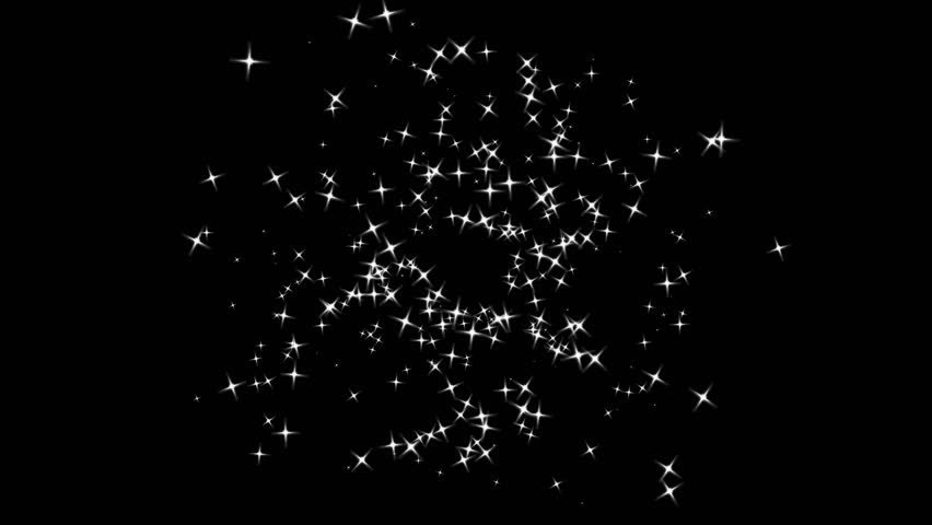 Small white stars burst, sparkles exploding isolated on black background.