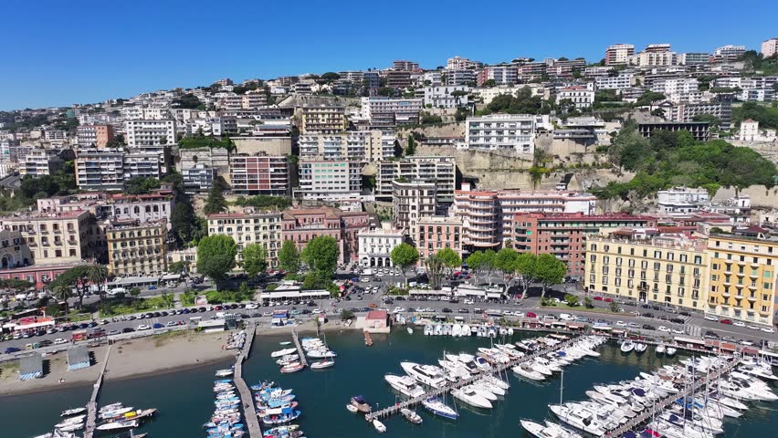 Naples Skyline At Naples In Campania Italy. Downtown Cityscape. Gulf Of Naples Landscape. Naples Skyline At Campania Italy. Beautiful Skyline. Coastline Scenery. Beach Landscape.