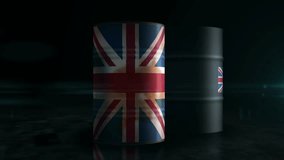 UK Great Britain oil business and petrol extraction barrels concept. British fuel industrial metal drum containers. - Powered by Shutterstock - Get 15% off with code: PIKWIZARD15