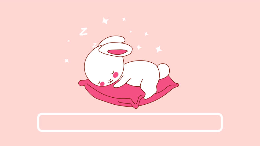 Looping animation of a cute sleeping bunny with a progress bar, cartoon style on transparent background