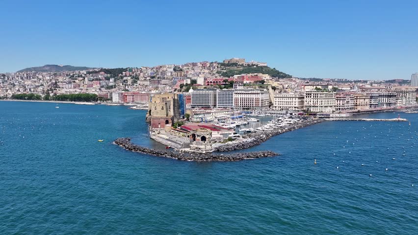 Naples Skyline At Naples In Campania Italy. Downtown Cityscape. Gulf Of Naples Landscape. Naples Skyline At Campania Italy. Beautiful Skyline. Coastline Scenery. Beach Landscape.