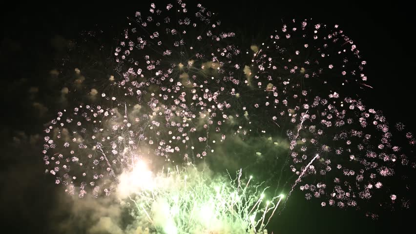 Seamless looping real Fireworks display celebration, Colorful New Year Firework