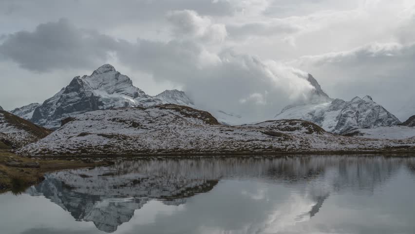 Nature landscape time lapse at Bachalpsee Lake (Bachsee) with Swiss Alps mountain range view from Grindelwald First