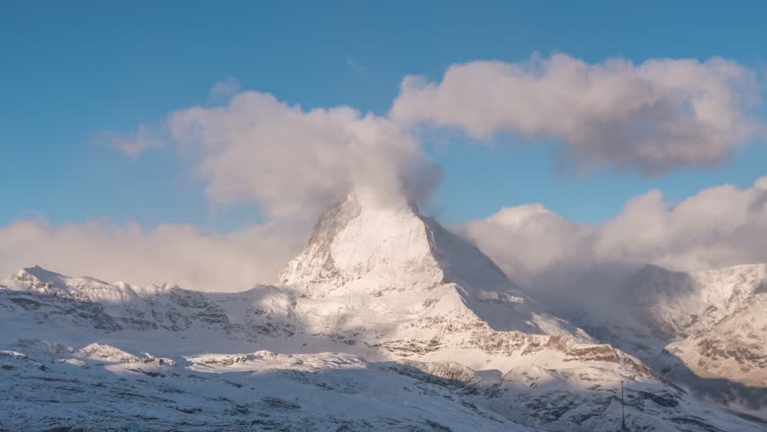 Zermatt Switzerland time lapse of Matterhorn mountain peak in winter