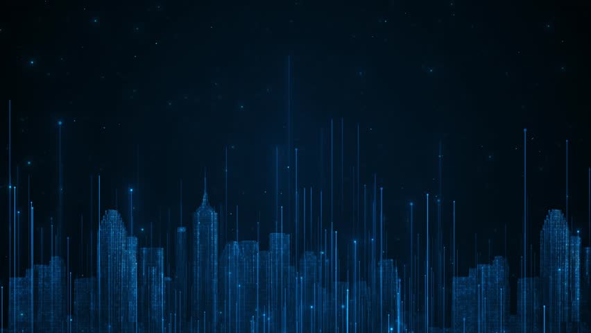 Modern Smart city connection line network, Artificial intelligence, Internet of things, Global networking. Cyberspace big city. Futuristic Big data internet connection technology network real 3D 4K