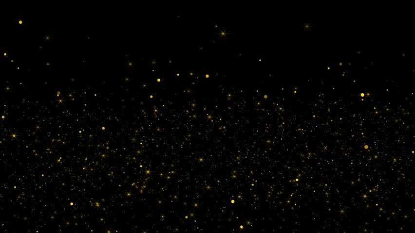 Gold Particles Moving Background. fast energy flying wave line dust flash lights. Particle from below. flickering black. Abstract Footage for text. Abstract particles falling glittering powder bokeh.