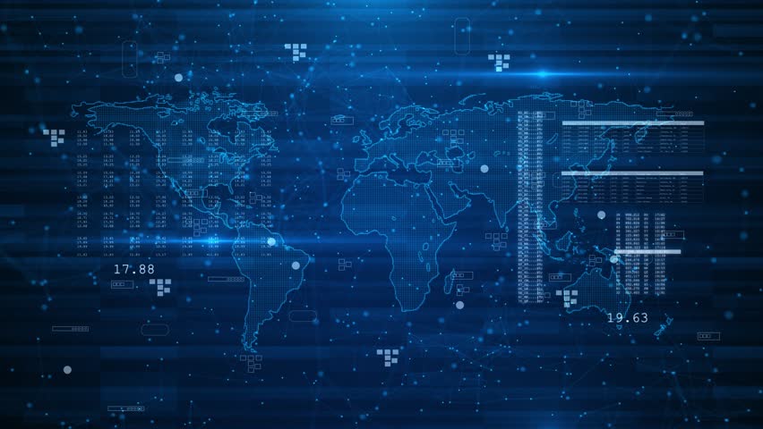 Animation of digital data connections, computing data processing concept Global network connection concept. technology global world network Data network technology social network worldwide connections