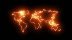Glowing Neon Cyan World Map Animation on Black Background – Futuristic Digital Earth Concept with Flashing Lights - Powered by Shutterstock - Get 15% off with code: PIKWIZARD15