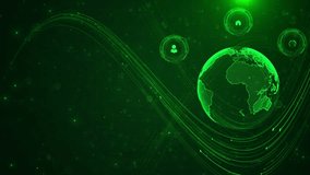 Environmental technology concept. development Green digital globe with network connections, data processing animation over dark background. Technology, global, futuristic, cyber, virtual, earth - Powered by Shutterstock - Get 15% off with code: PIKWIZARD15