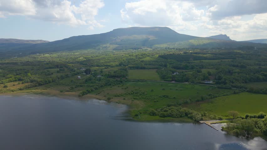 Typical Irish scenery. Lake and green mountain in background. Lough Melvi, Benbulben, Leitrim, Ireland