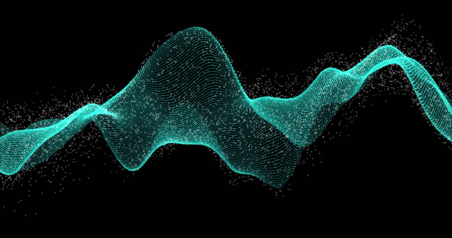 A waving plume of colored particles on a black background. Looped seamless animation.