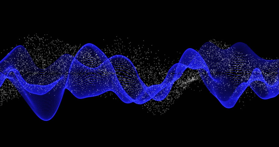 A waving plume of colored particles on a black background. Looped seamless animation.
