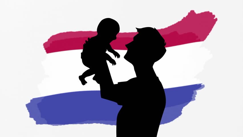 Animated father child, Netherlands flag icon, symbol. Family life, human rights, identity, relationship concept. Slow motion vector animation, motion graphic video. Isolated white screen background - Powered by Shutterstock - Get 15% off with code: PIKWIZARD15