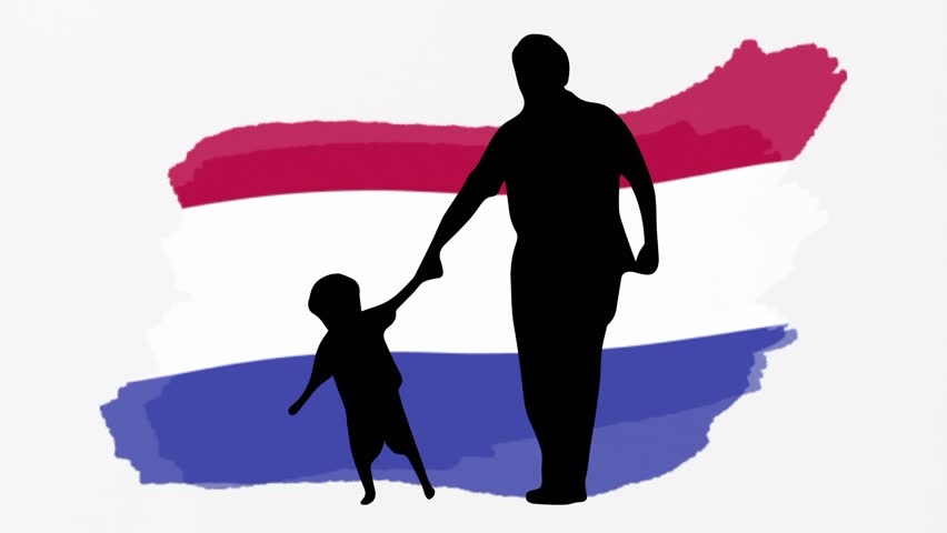Animated father son, Netherlands flag icon, symbol. Family life, human rights, identity, relationship concept. Slow motion vector animation, motion graphic video. Isolated white screen background - Powered by Shutterstock - Get 15% off with code: PIKWIZARD15