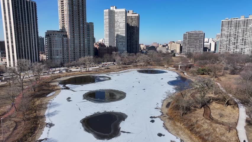 Lincoln Park At Chicago In Illinois United States. Downtown City. Leisure Park Landscape. Lincoln Park At Illinois United States. Metropolitan District. Winter Scenery.
