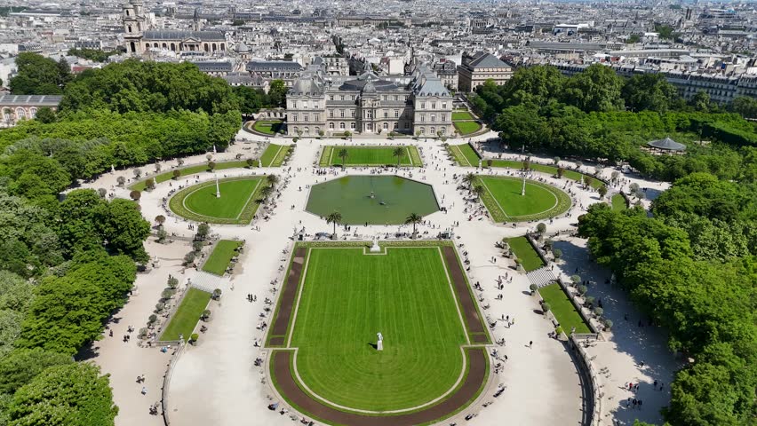 Luxembourg Gardens At Paris Ile De France In France. Luxembourg Palace. Paris Skyline Scene. Luxembourg Gardens At Paris In Ile De France France. Botanical Scenery. Tourism Landmark.