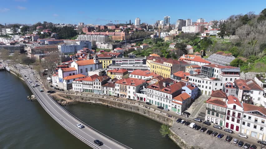 Porto Skyline At Porto In District Of Porto Portugal. Coastal Road. Freeway Road Landscape. Downtown Cityscape. Porto Skyline In Portugal. Portugal Skyline. Travel Landscape.